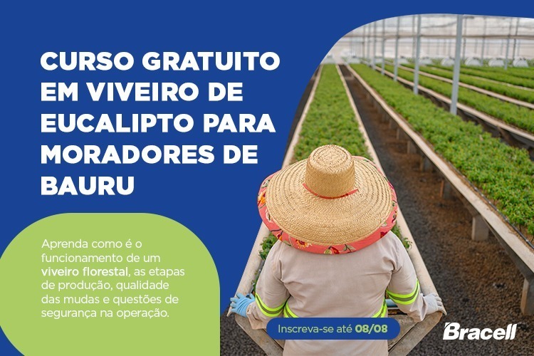 card de curso gratuito em viveiro de eucalipto para moradores de Bauru